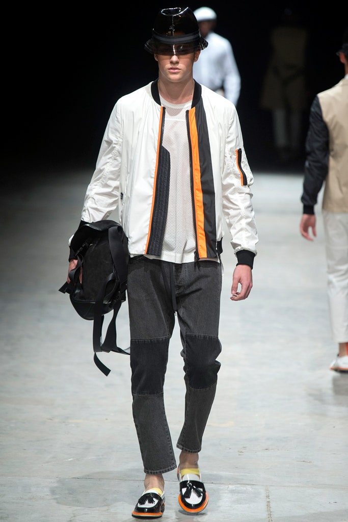 white fitted jacket with black pants