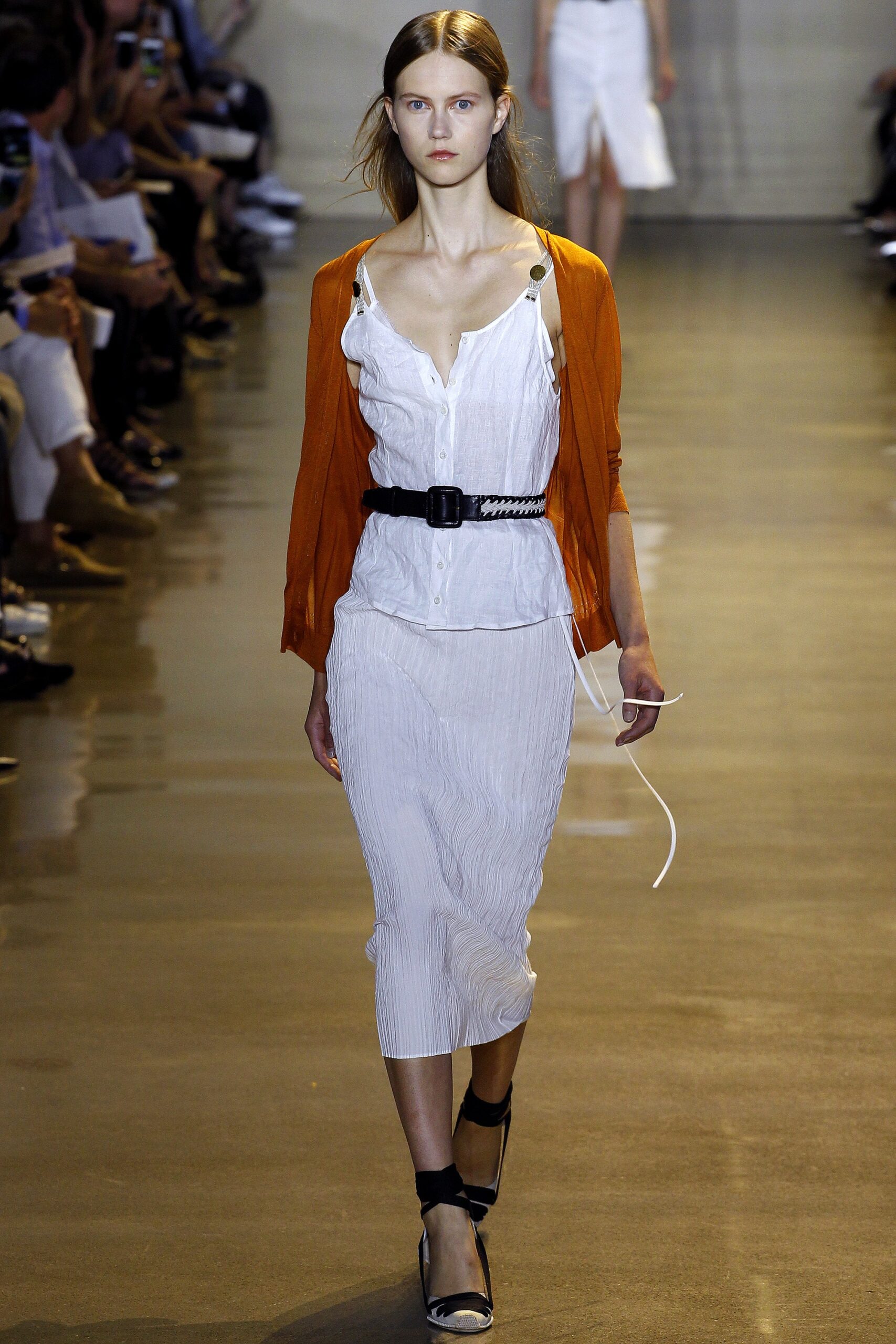 orange cotton long-sleeve relaxed buttoned cardigan