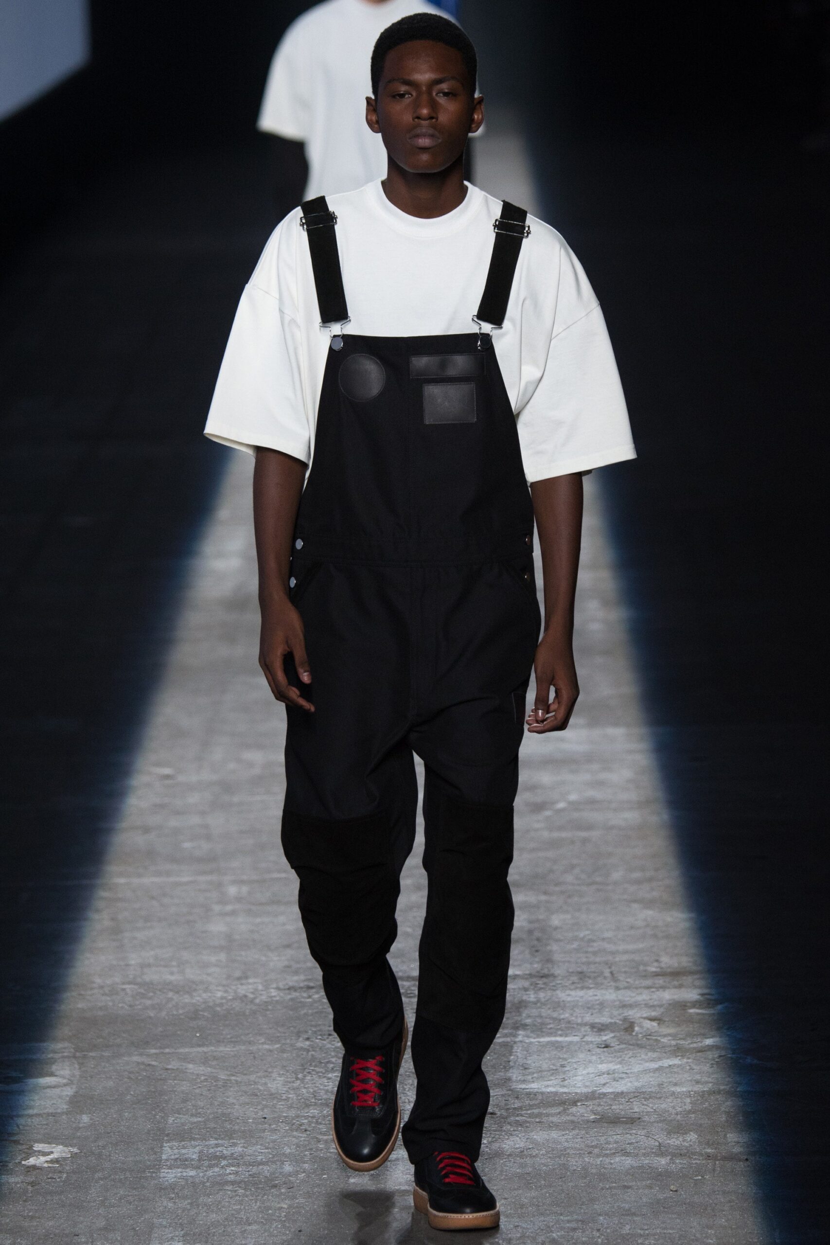 black overalls with white t-shirt
