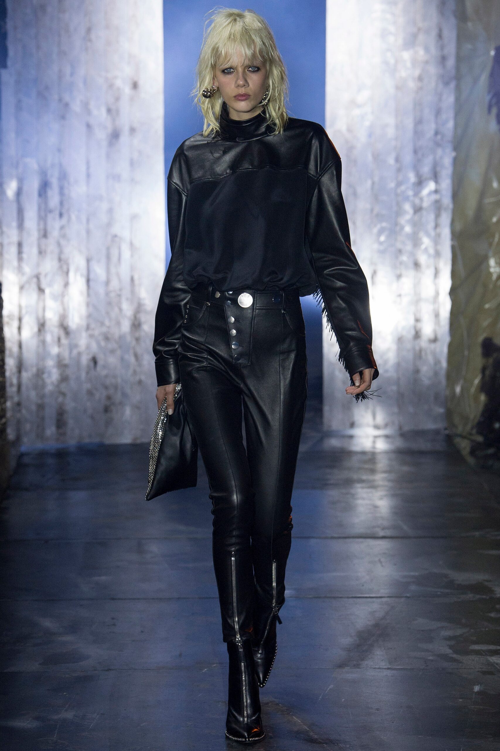 black leather fitted zippered pants
