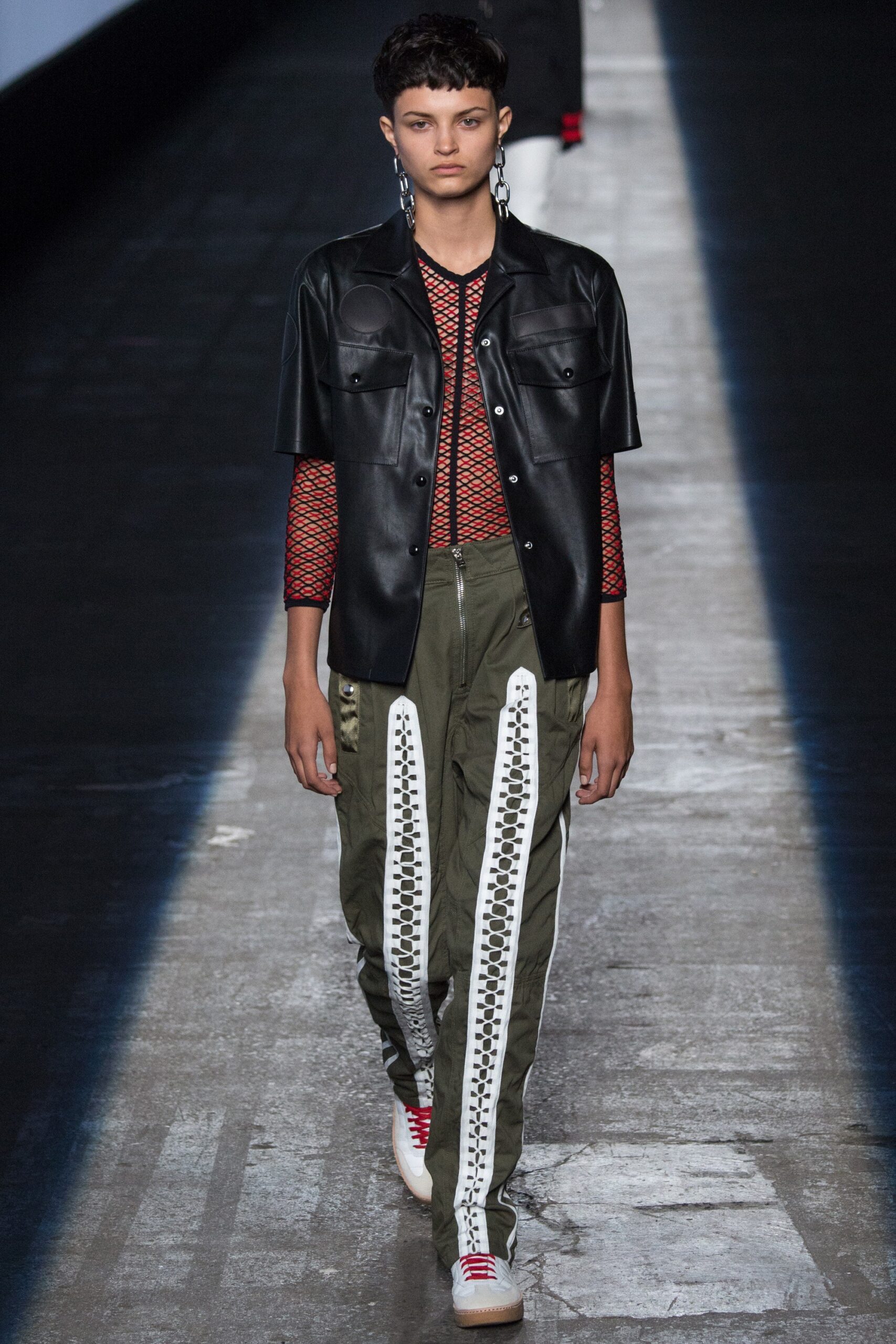 black leather shirt with mesh top