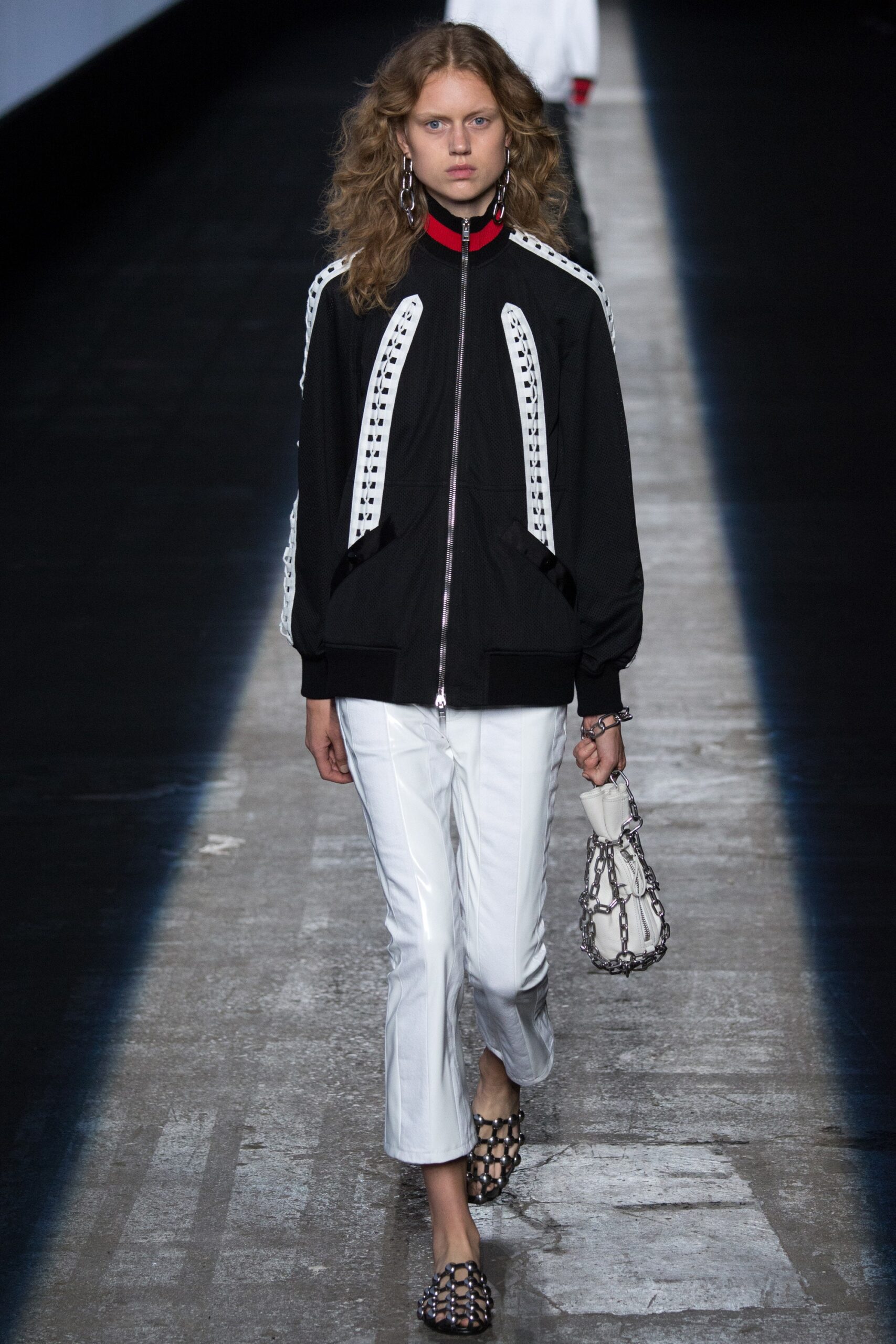 black jacket white pants outfit