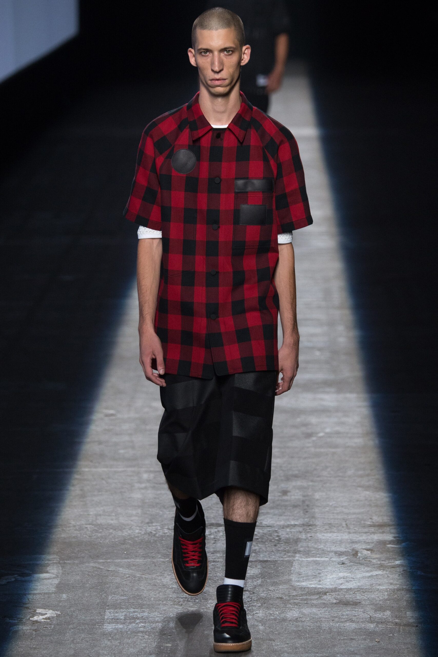 red and black checked shirt with cargo shorts