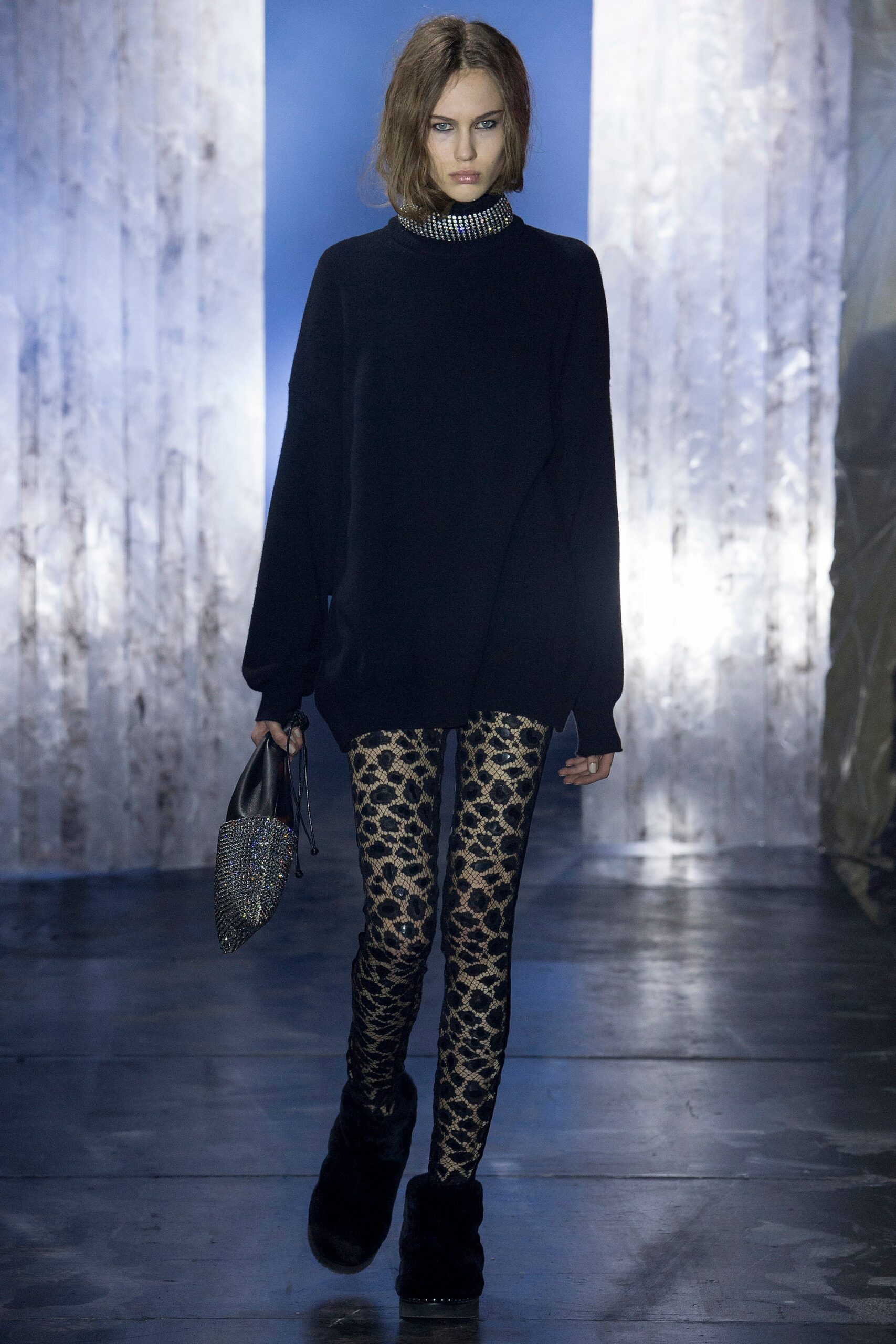 black leather beaded bag