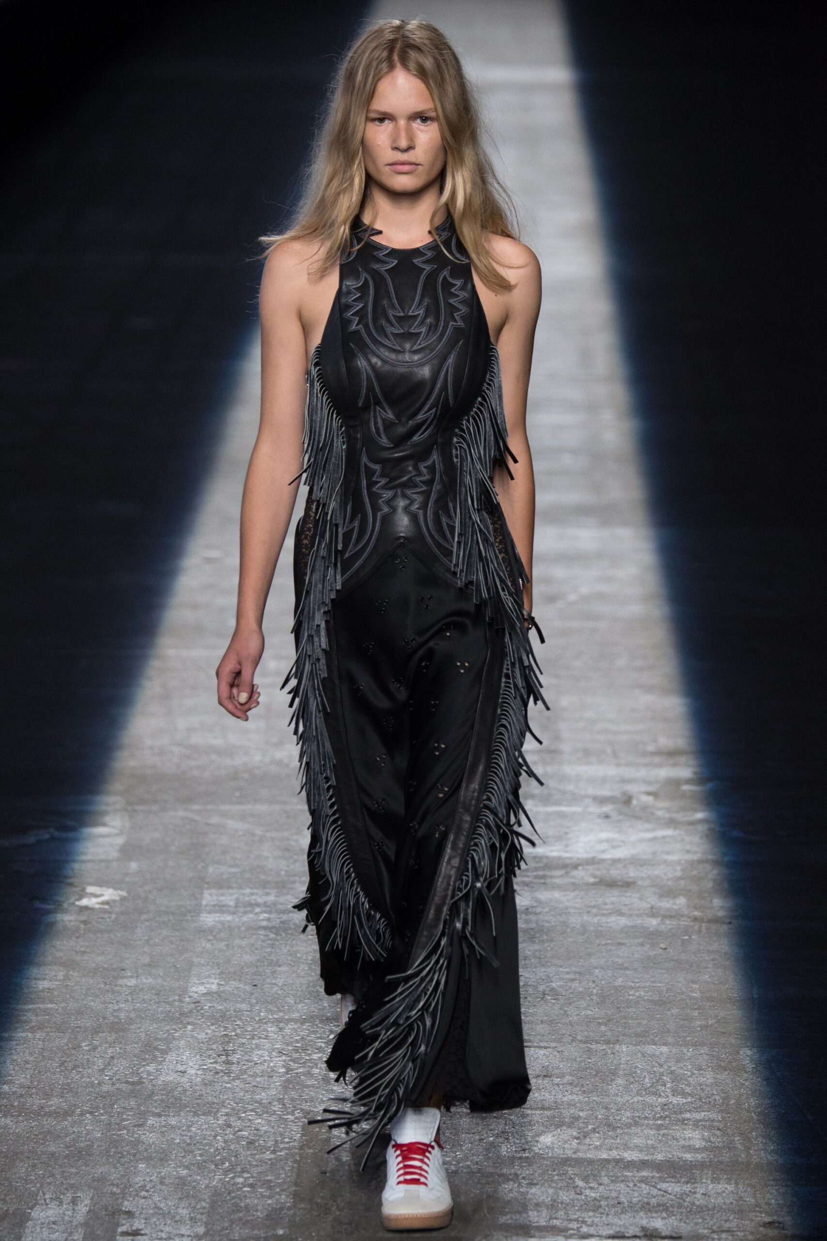black leather fringed maxi dress