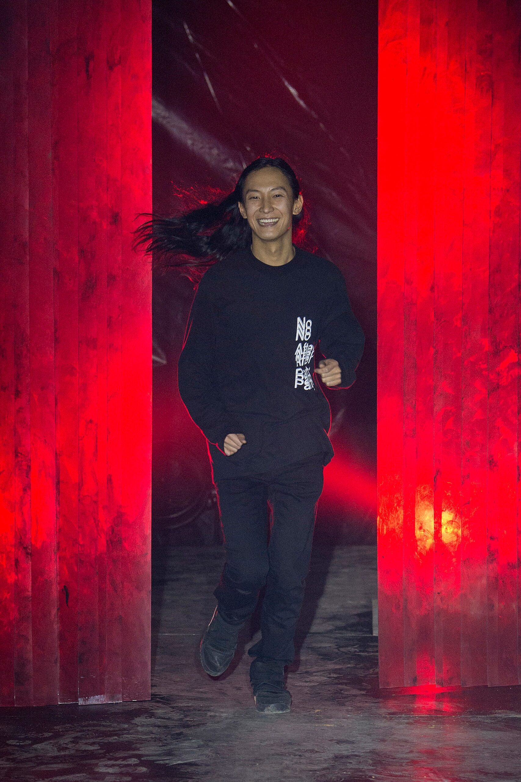 black cotton fitted straight-leg pants