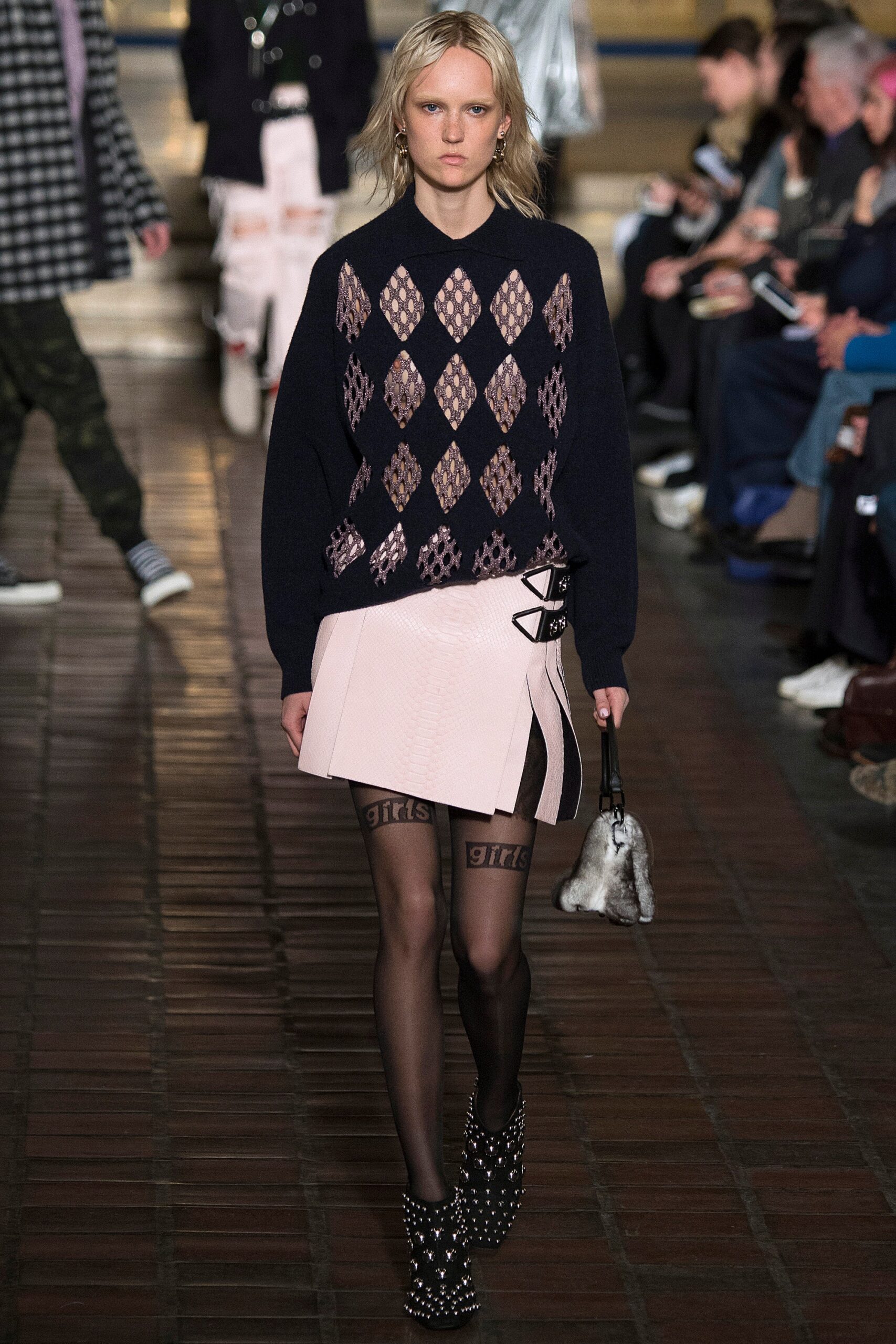 pink leather asymmetric fitted zippered skirt