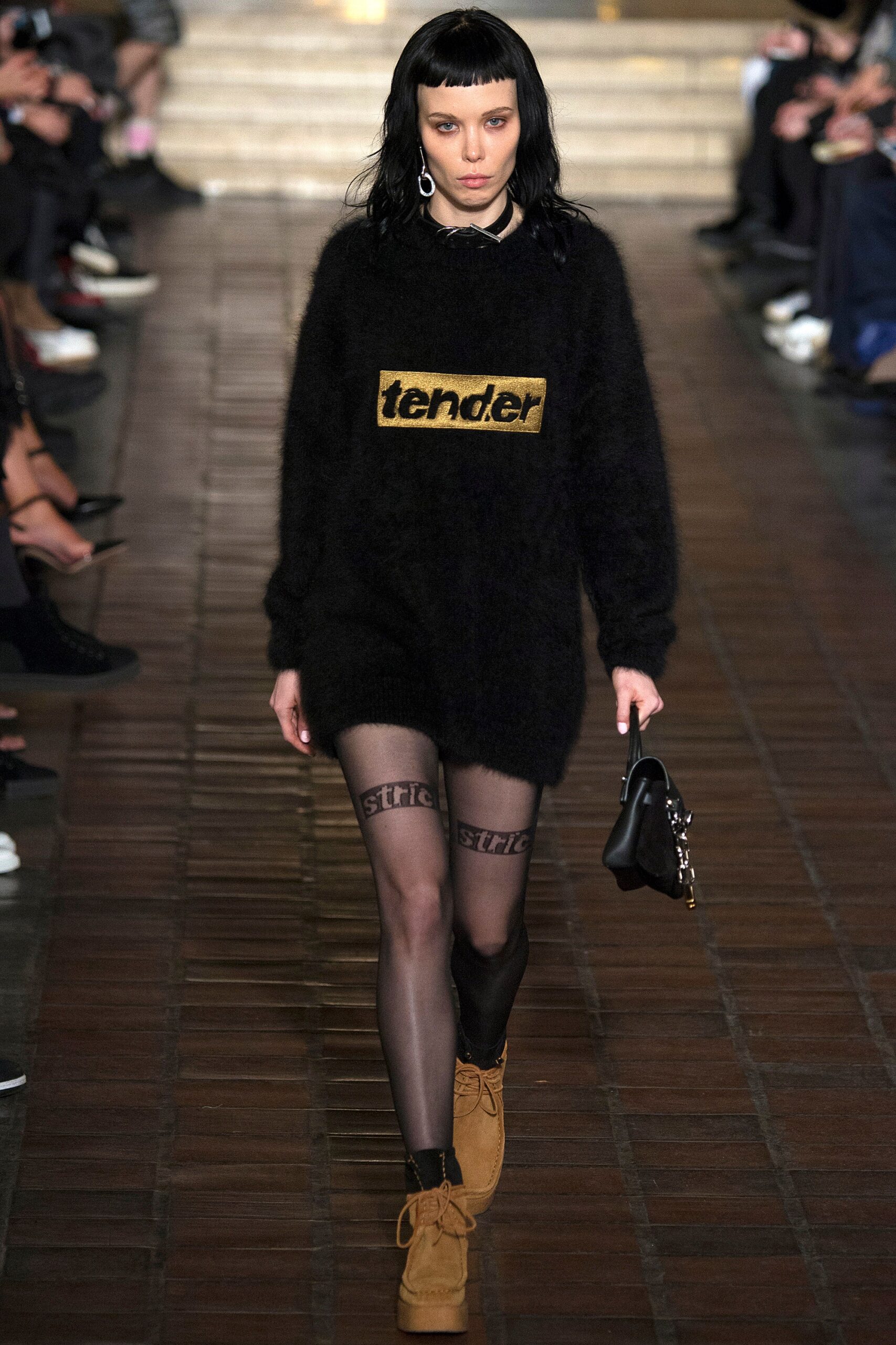black wool long-sleeve collared oversized embellished short sweater