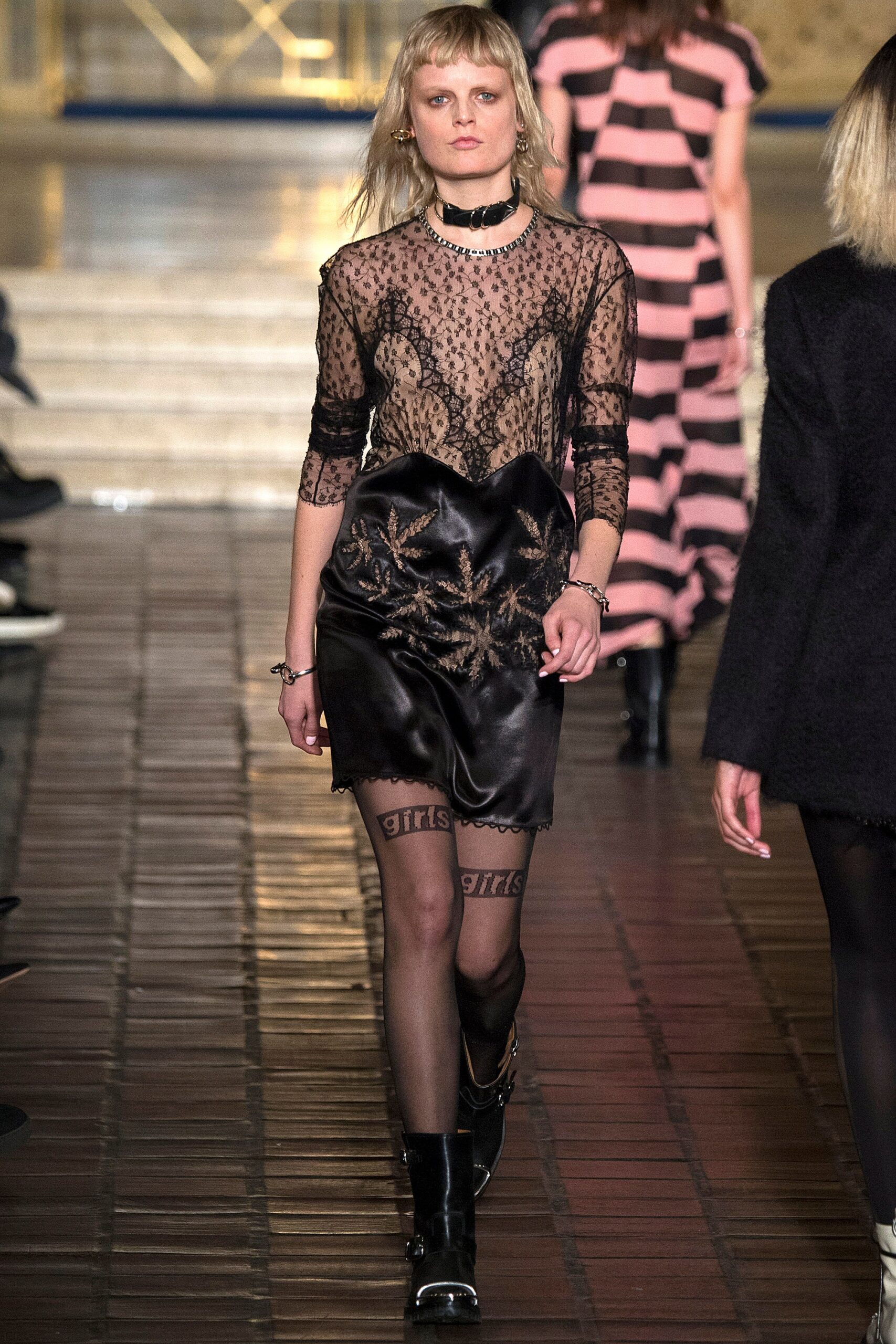 black lace long-sleeve v-neck fitted sheer textured top