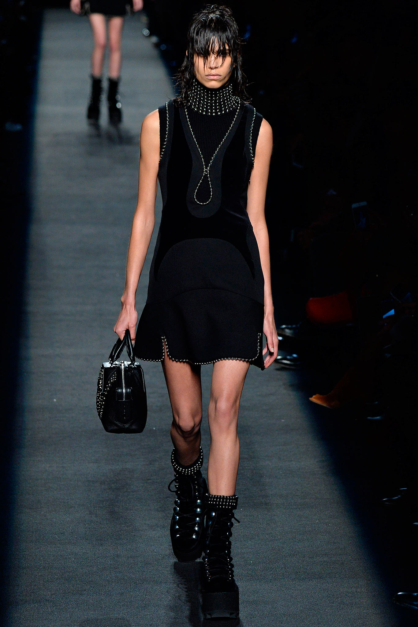black leather padded boots