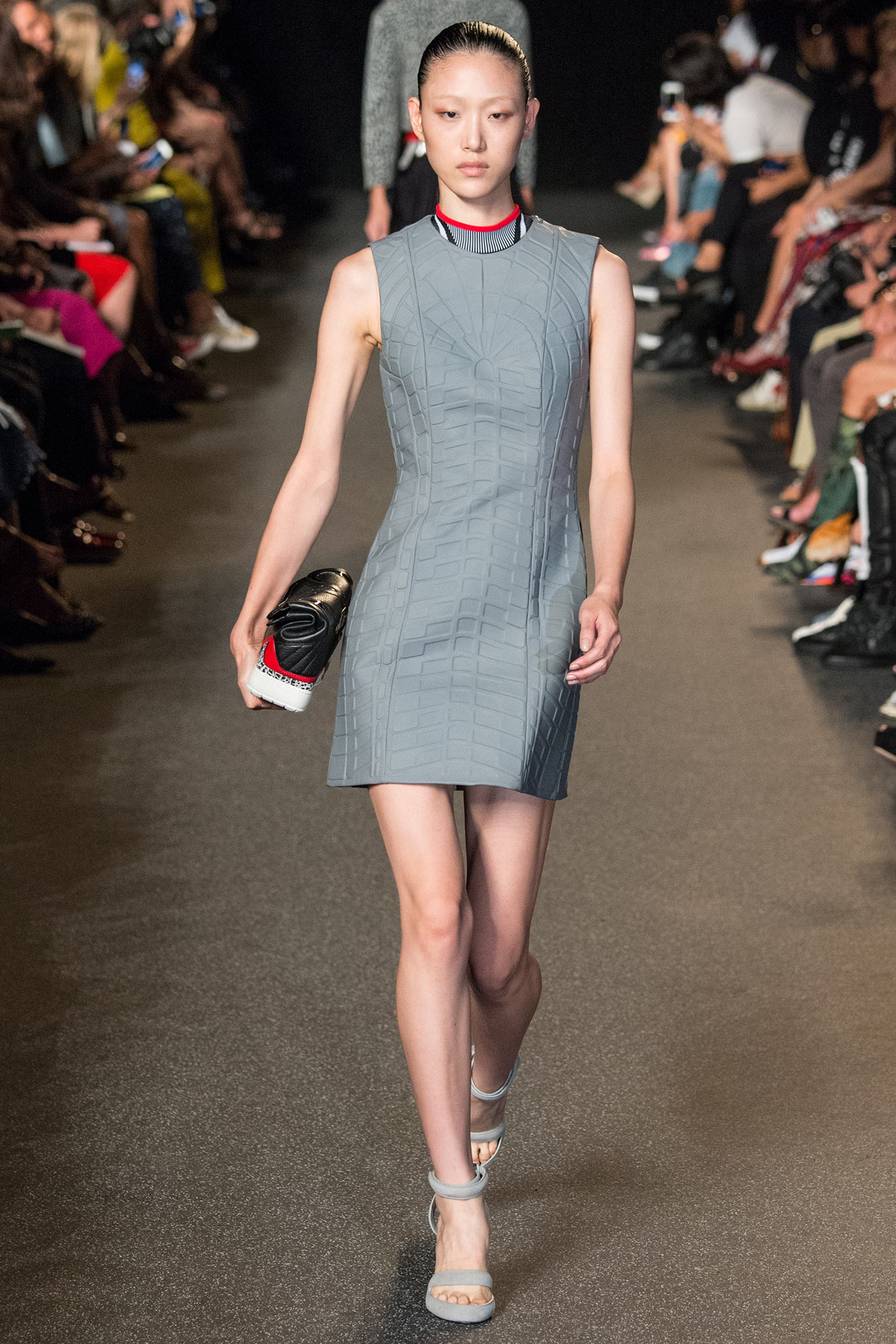 fitted gray sleeveless dress