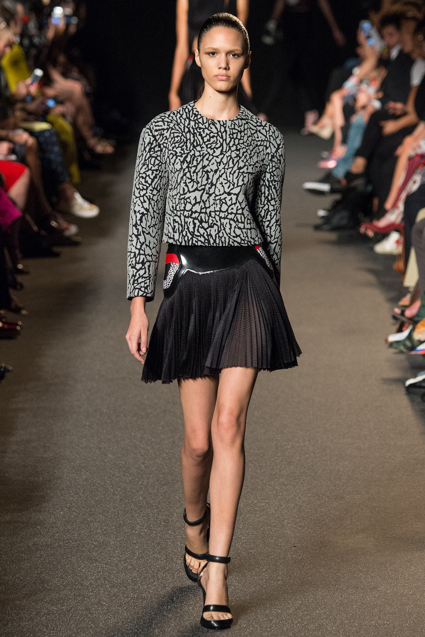 black silk fitted pleated mini skirt