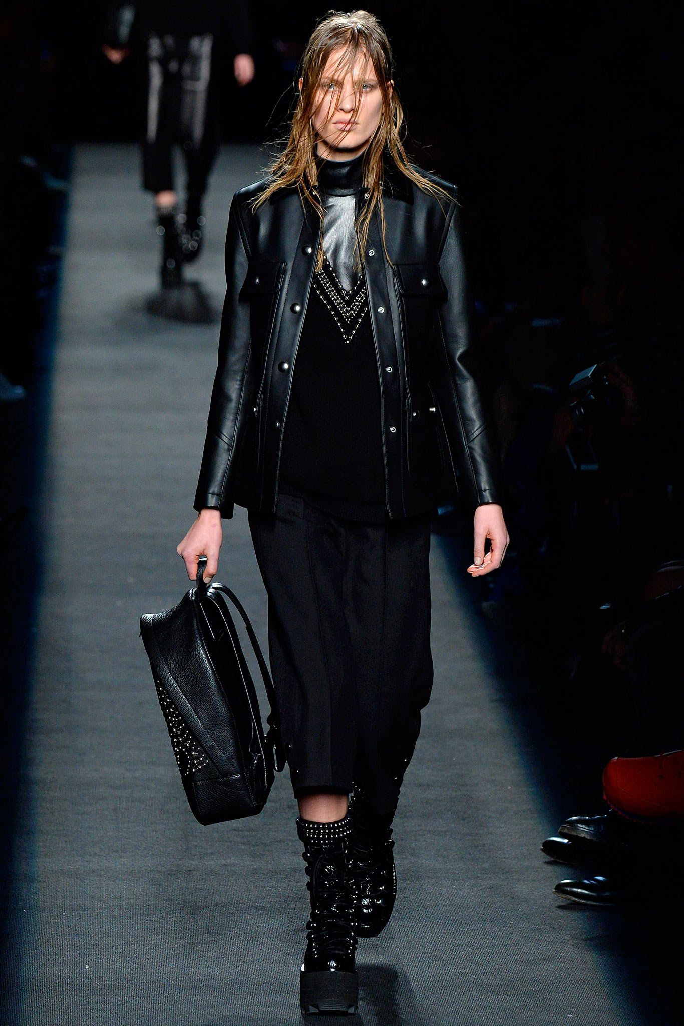 black leather jacket with relaxed top