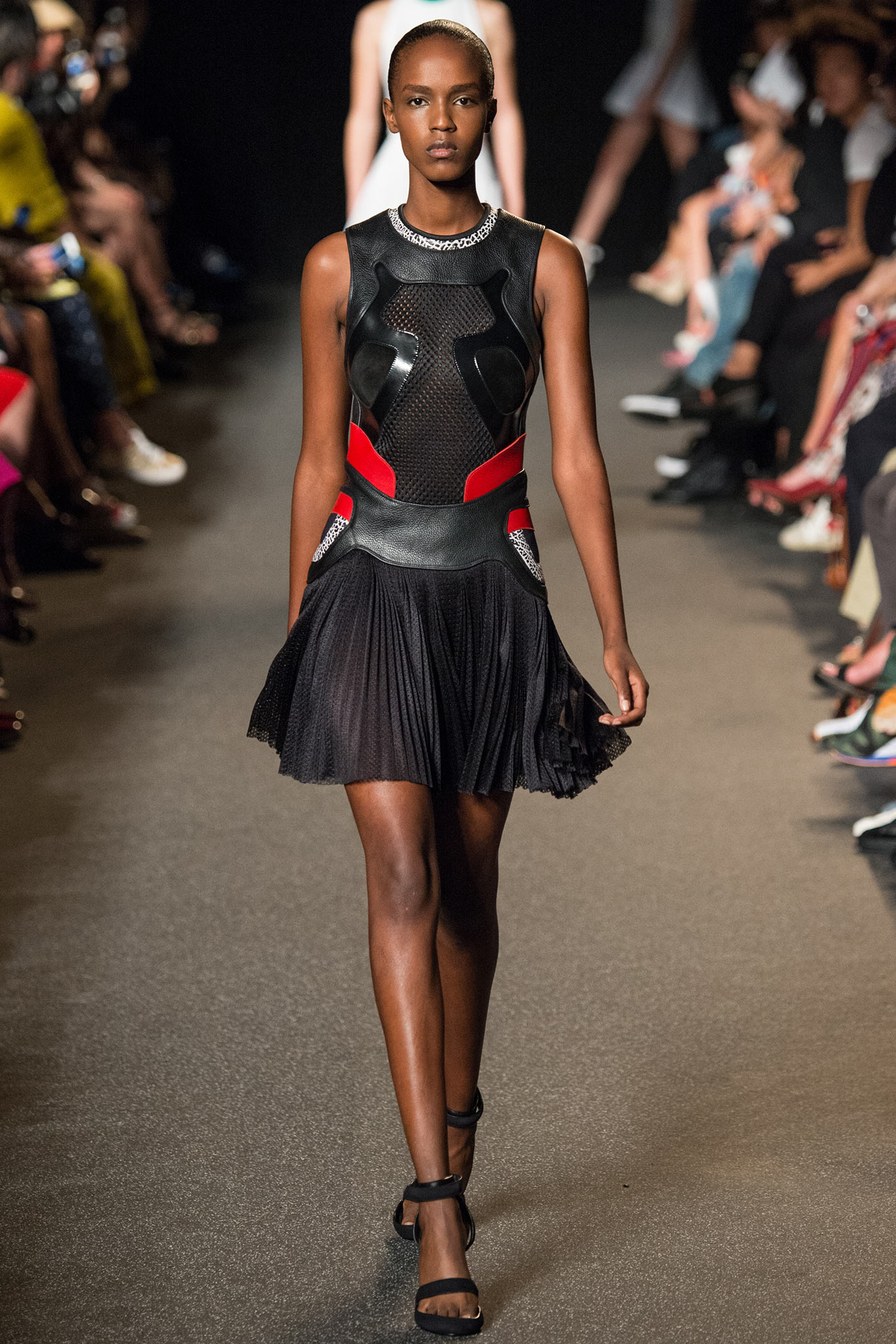 black and red fitted sleeveless dress