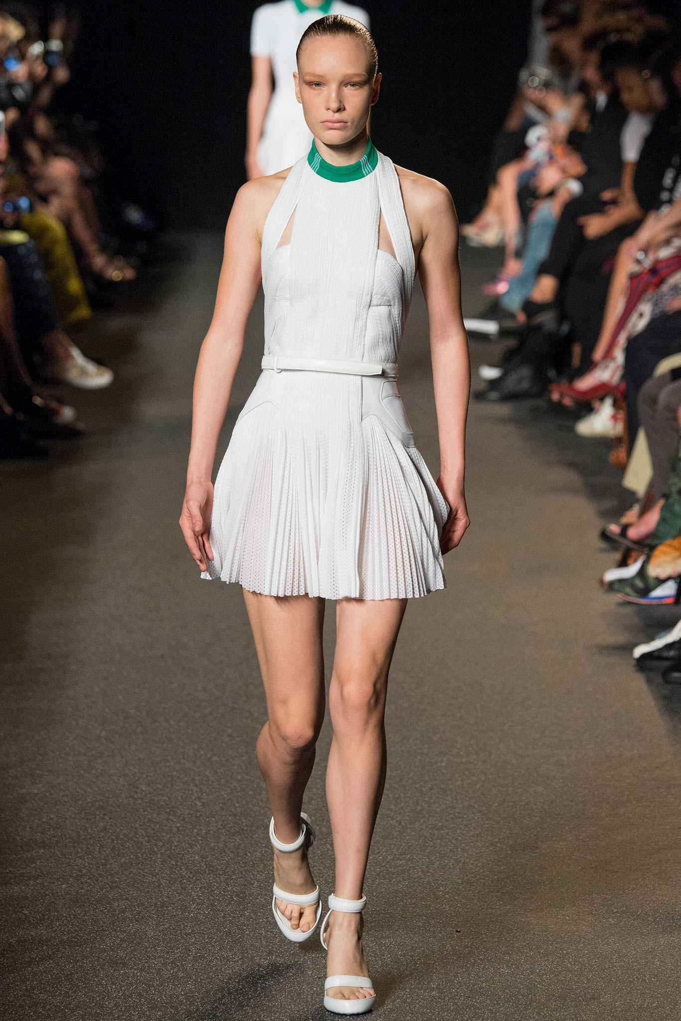 fitted white pleated dress