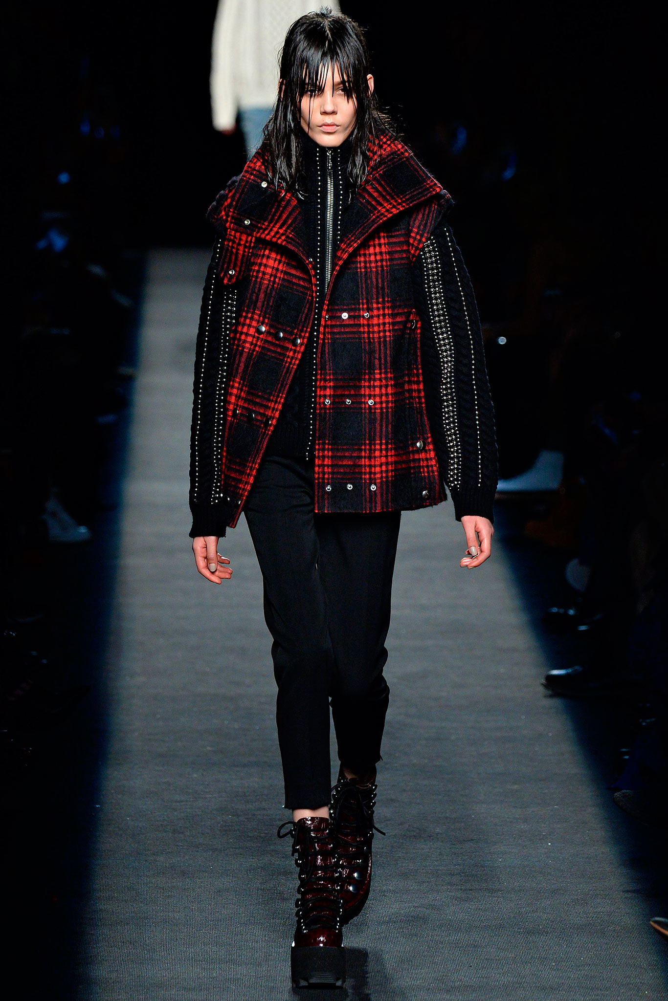 red and black checked jacket