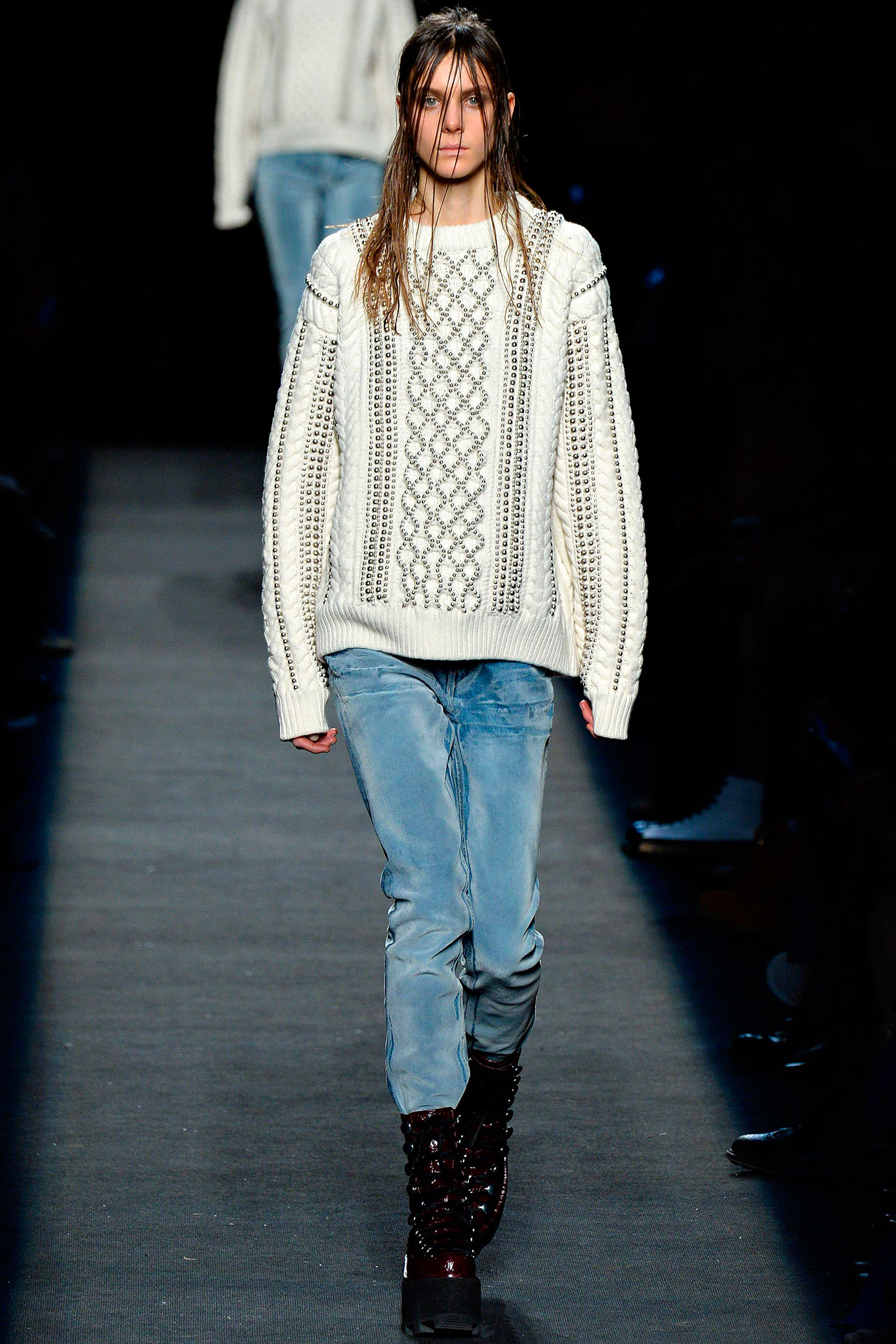 white wool long-sleeve collared oversized sweater