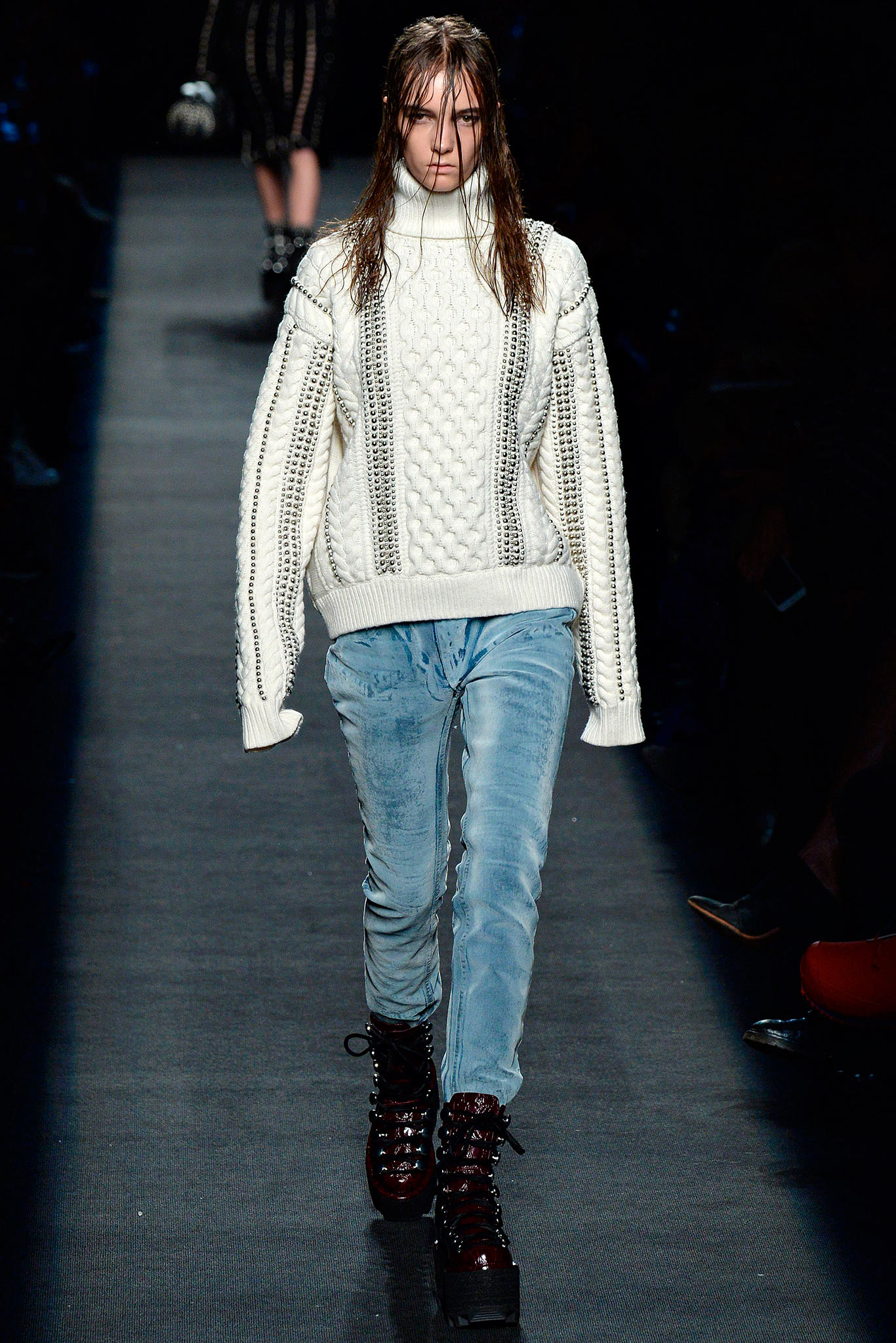 white wool long-sleeve high-neck oversized textured sweater
