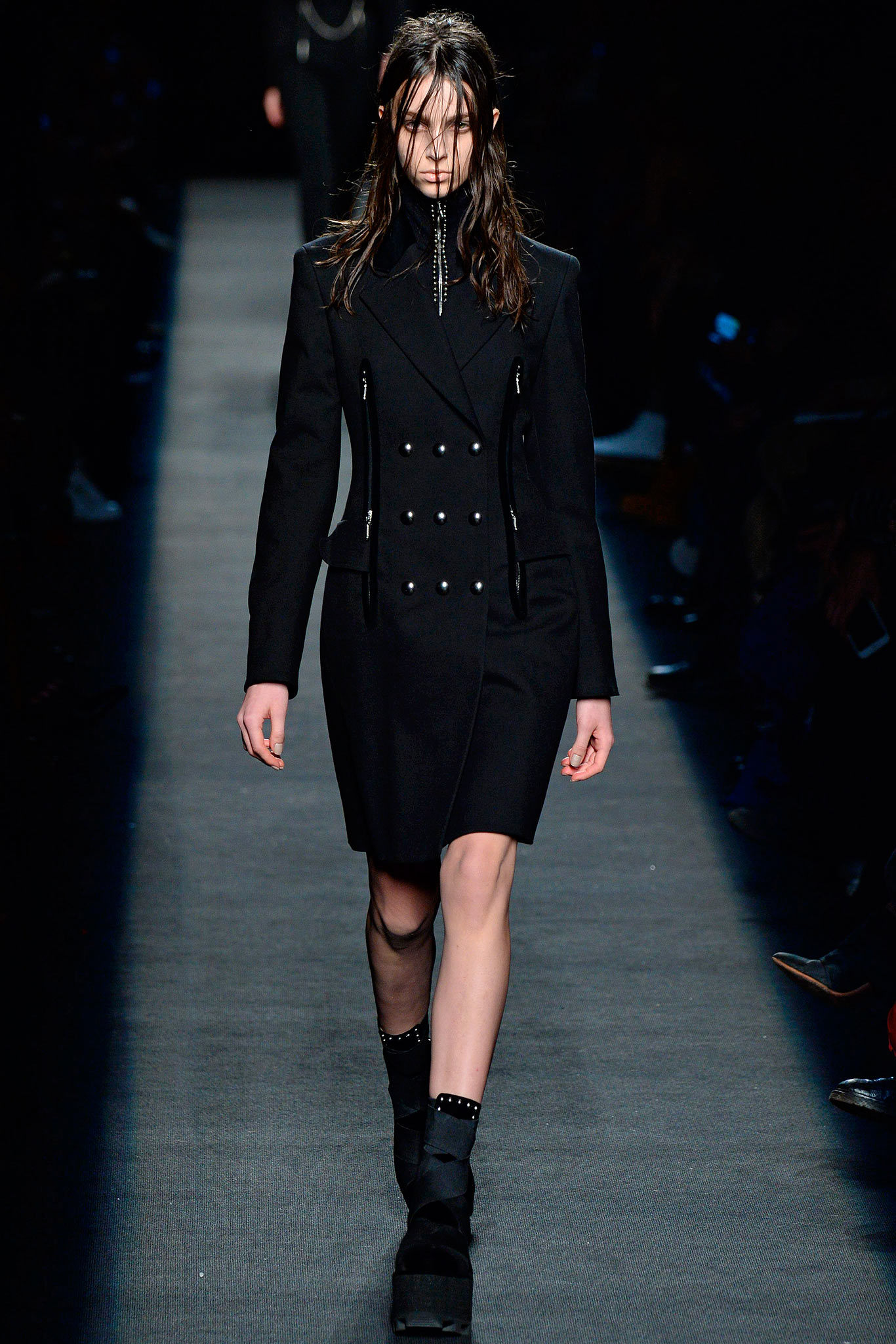 fitted black wool coat