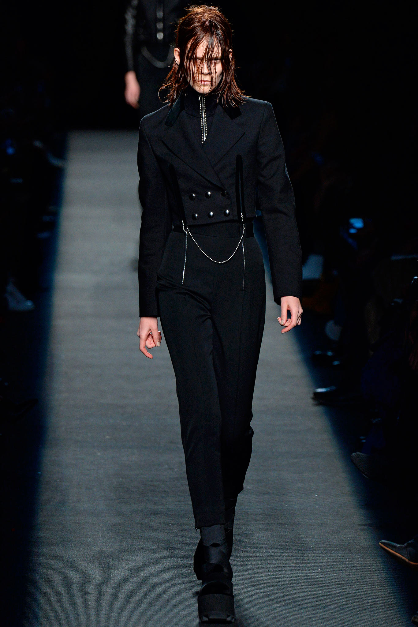 black fitted wool jumpsuit