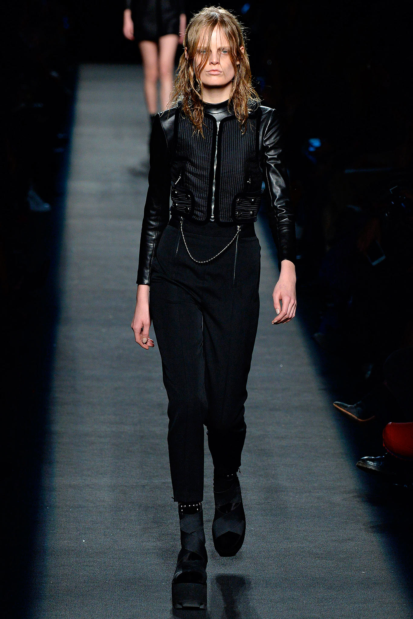 black cotton tailored high-waisted straight-leg pants