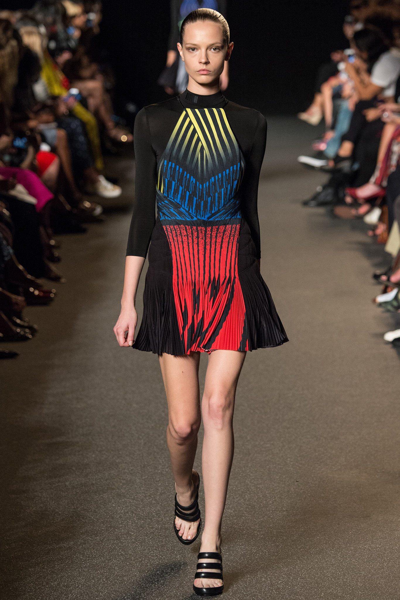 black red blue pleated mini dress