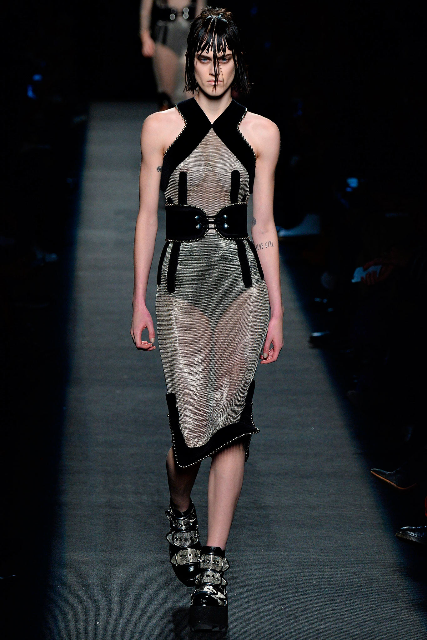 fitted silver mesh dress