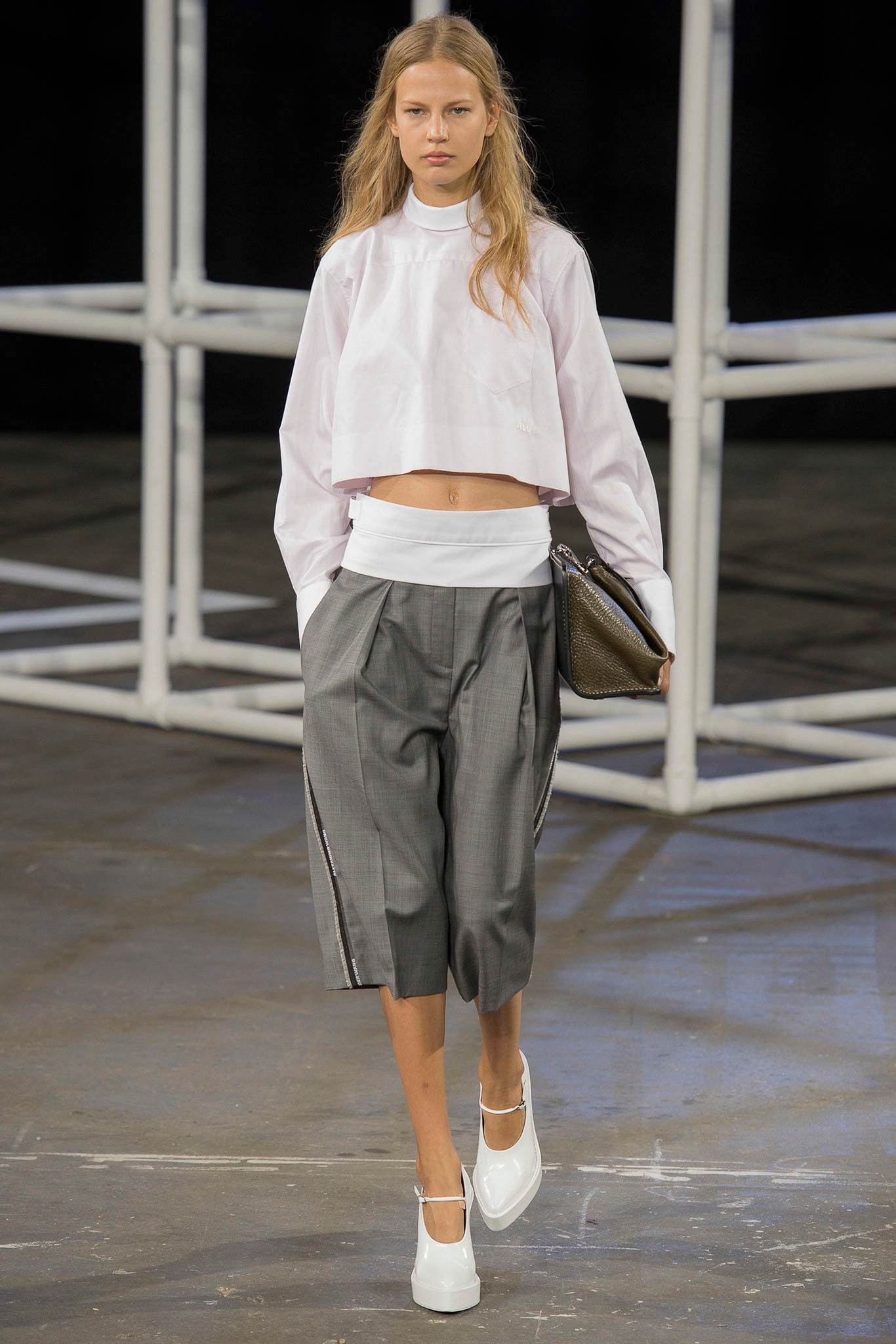 white cotton long-sleeve high-neck fitted cropped top