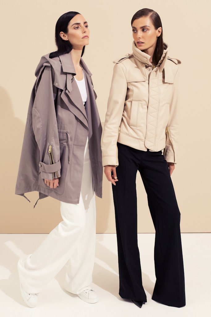 gray coat and beige jacket