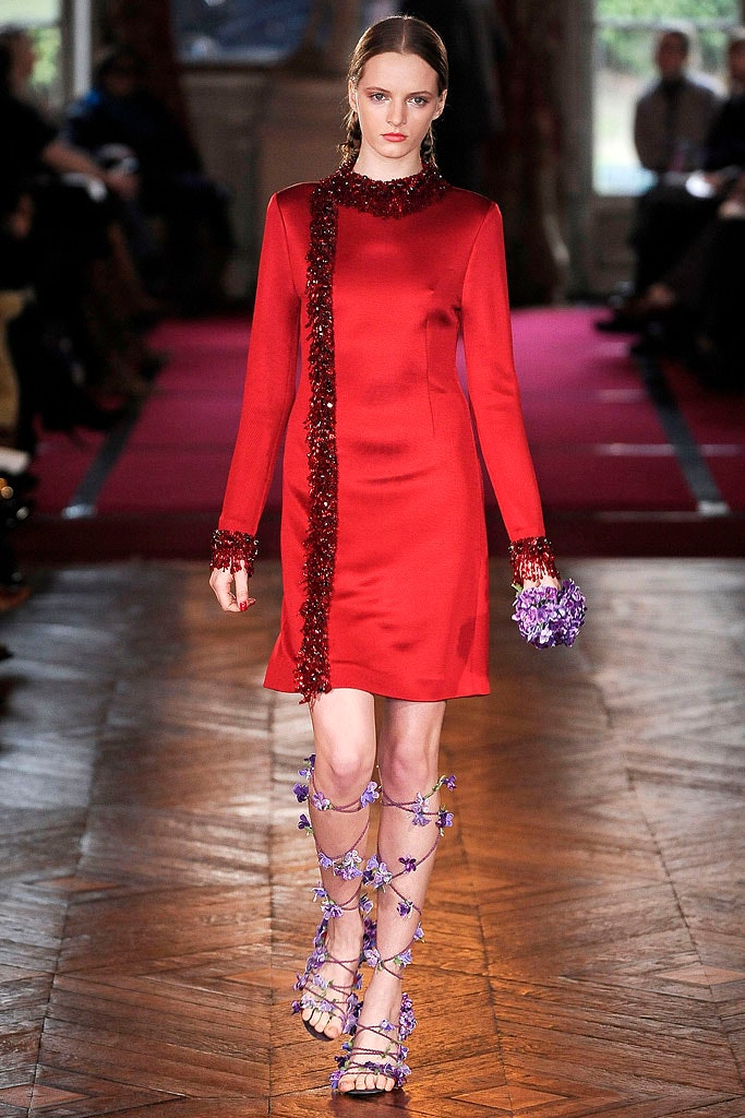 red silk fitted dress