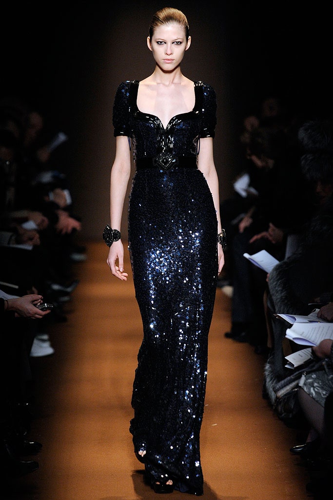 black sequin fitted gown