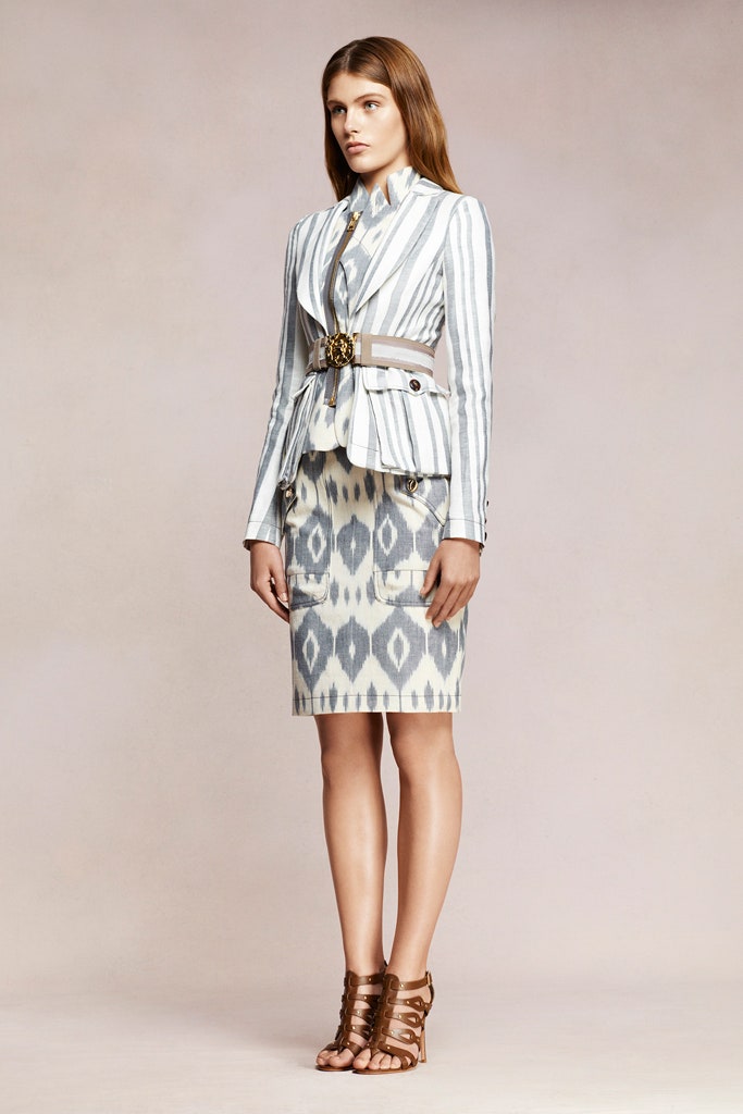 tailored striped blazer with pencil skirt
