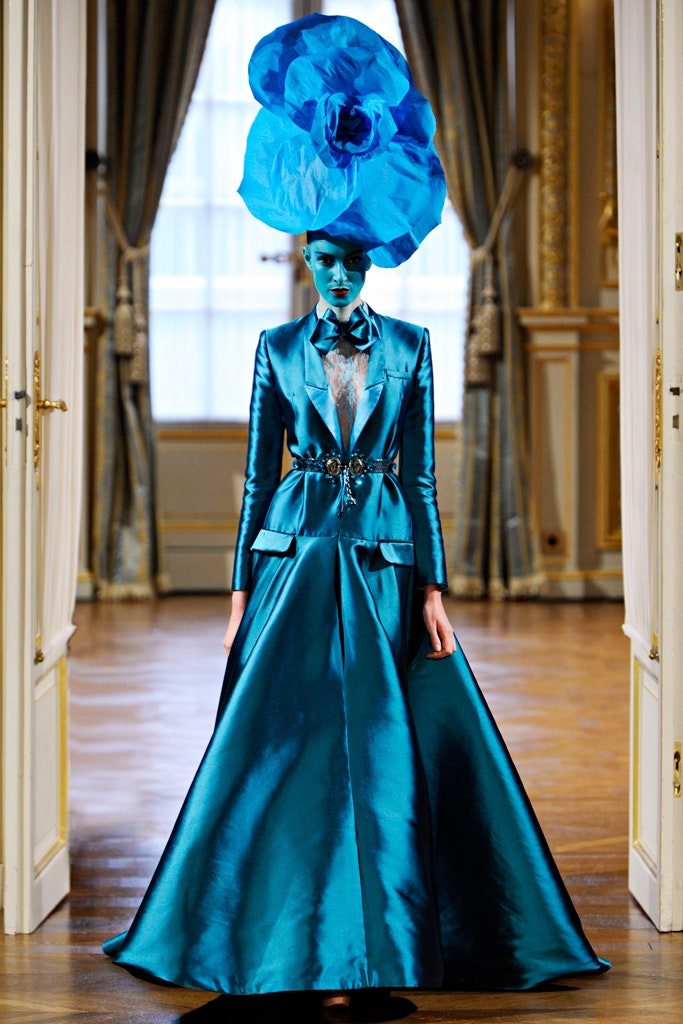 blue silk fitted gown