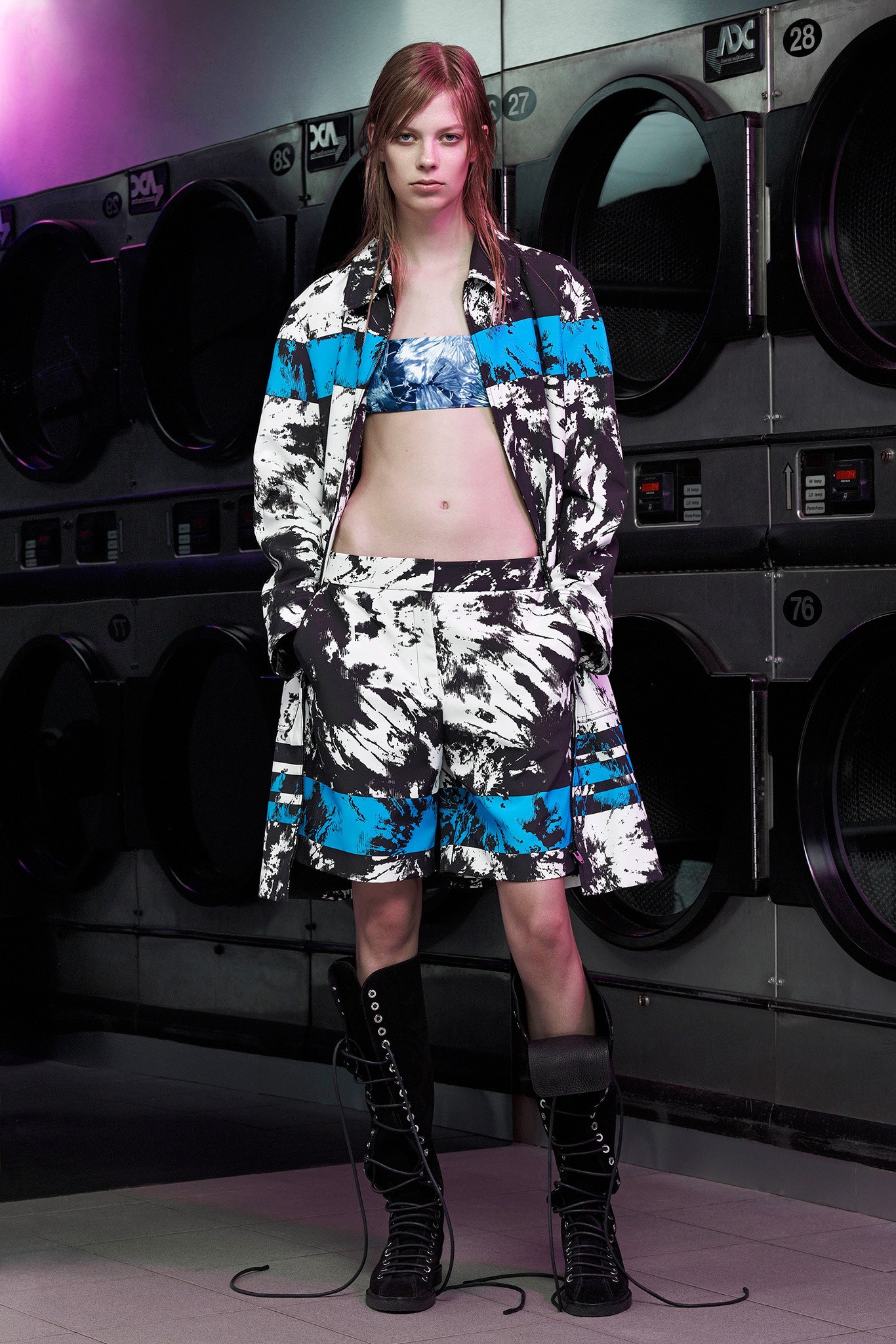 color-blocked jacket and shorts