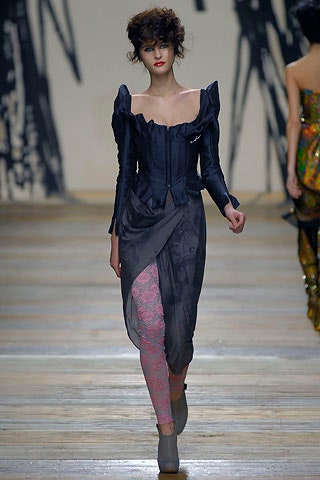 black corset with gray asymmetric skirt