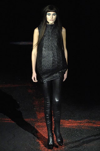 black silk top with leather pants