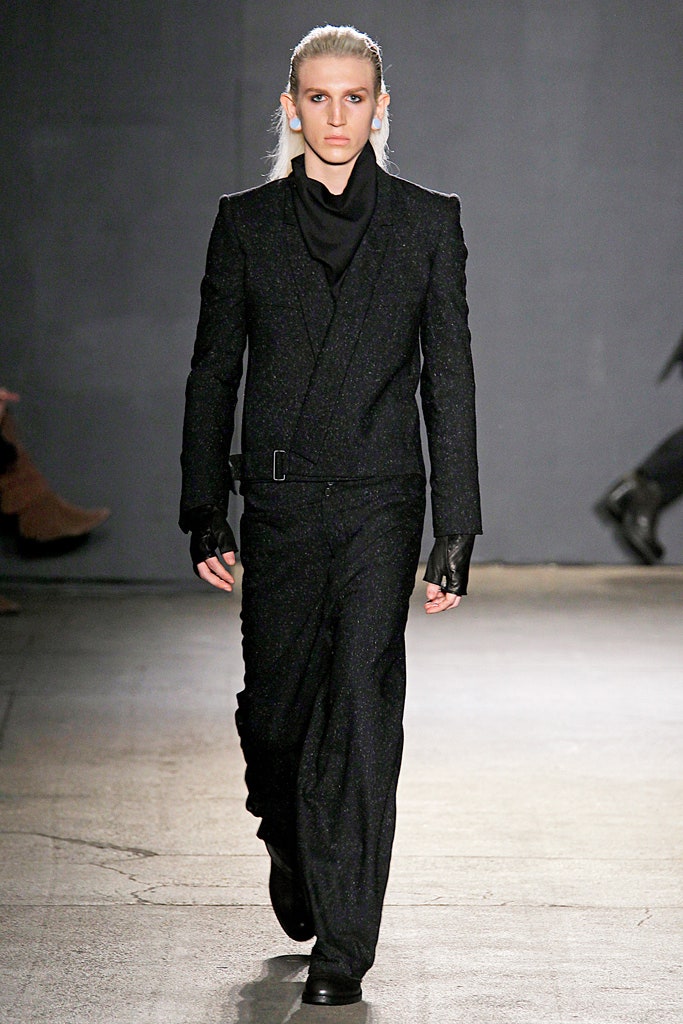 fitted black wool suit