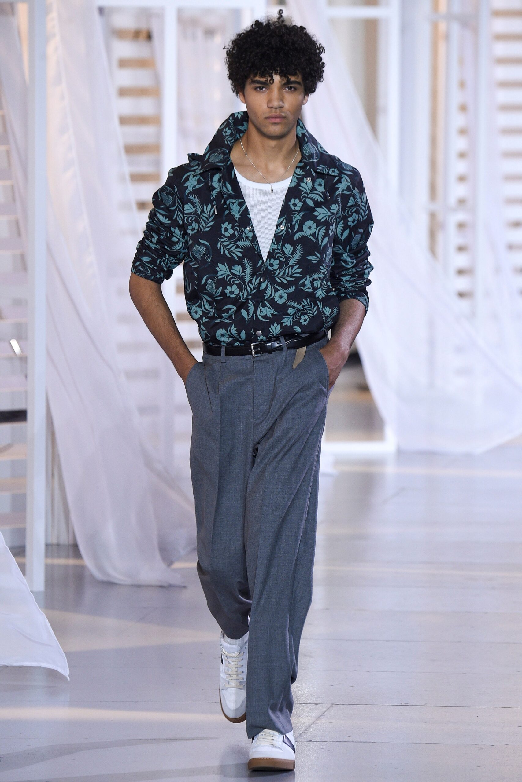 floral shirt tailored pants