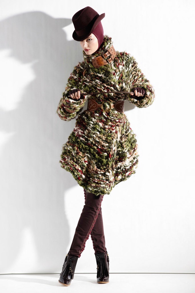green wool long-sleeve collared relaxed layered belted coat