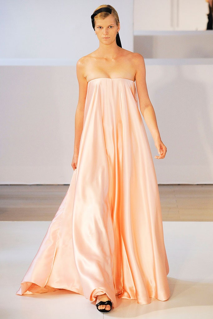 pink silk strapless gown