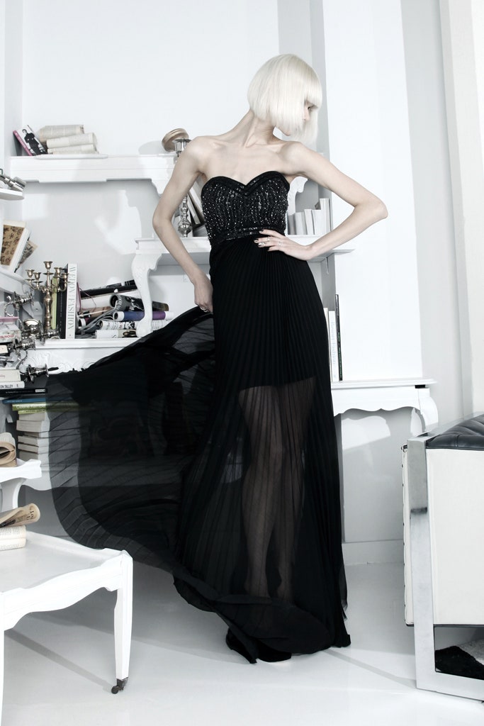 black silk pleated gown