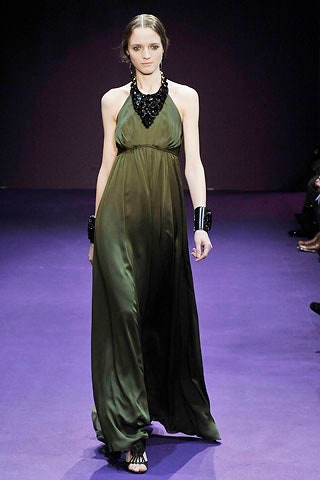 green and black silk gown