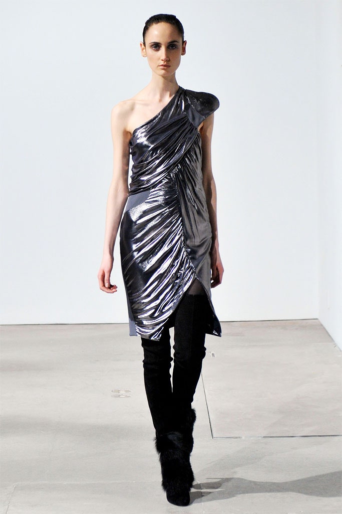 shiny silver asymmetric dress