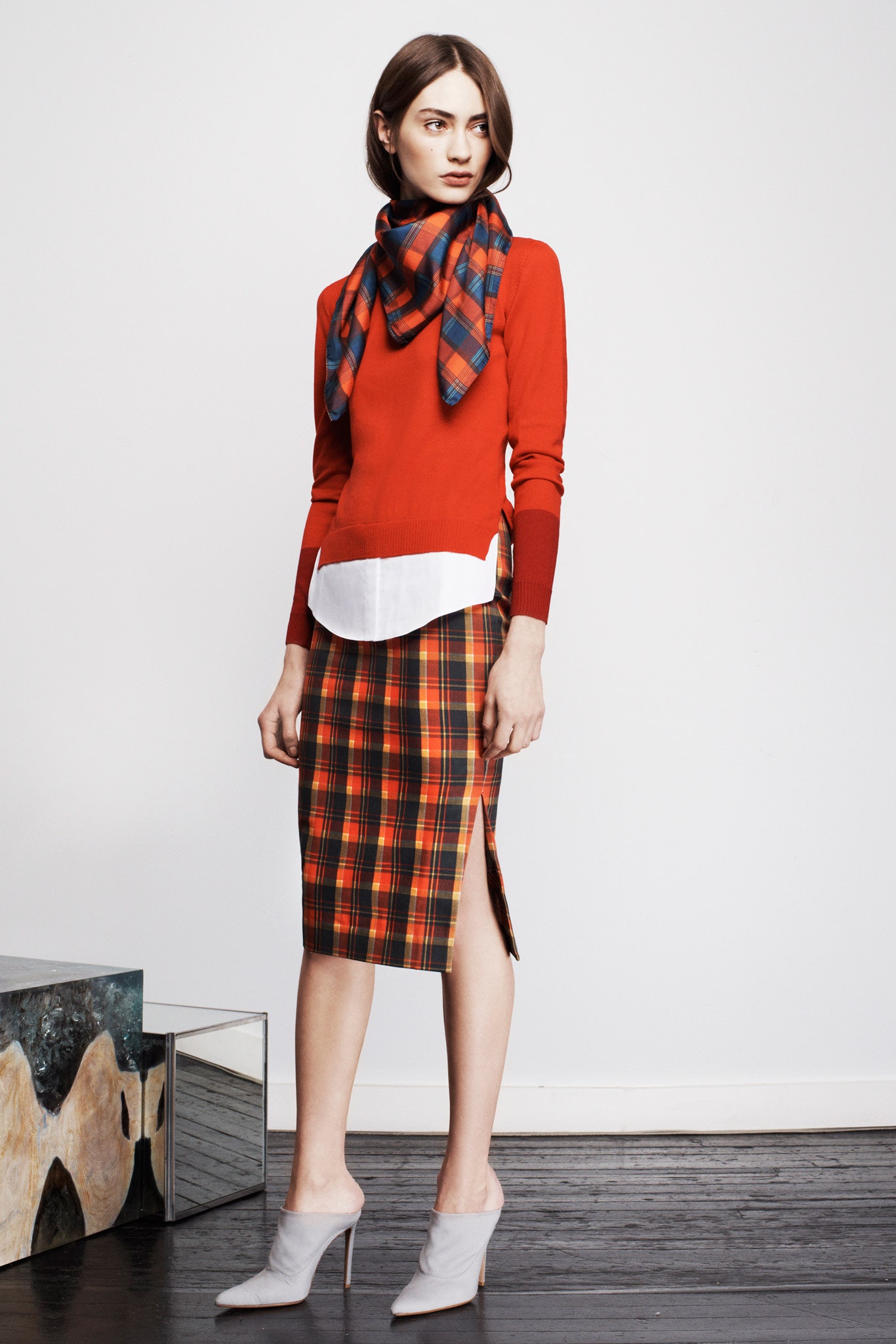 multi cotton slit fitted pencil midi skirt