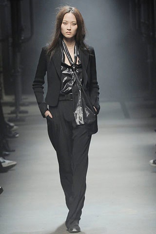 black silk tailored straight-leg pants