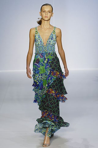 blue green ruffled maxi dress