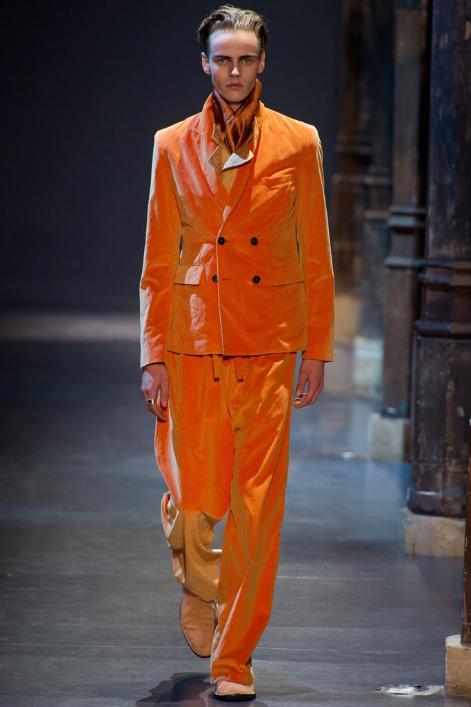 orange velvet tailored suit