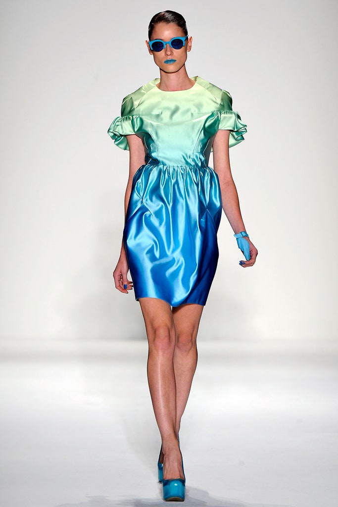 green and blue silk dress