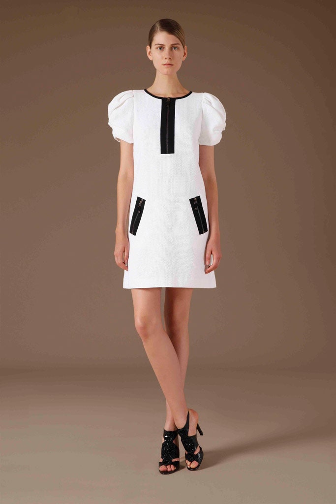 white fitted dress with pockets