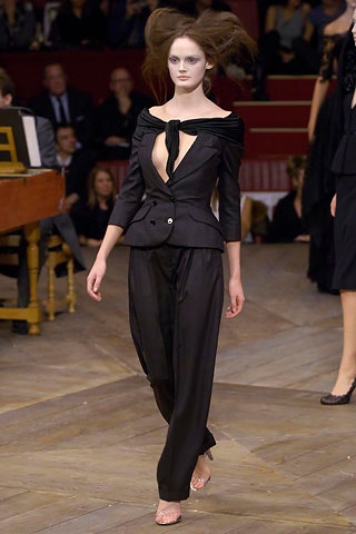 black tailored blazer and relaxed pants